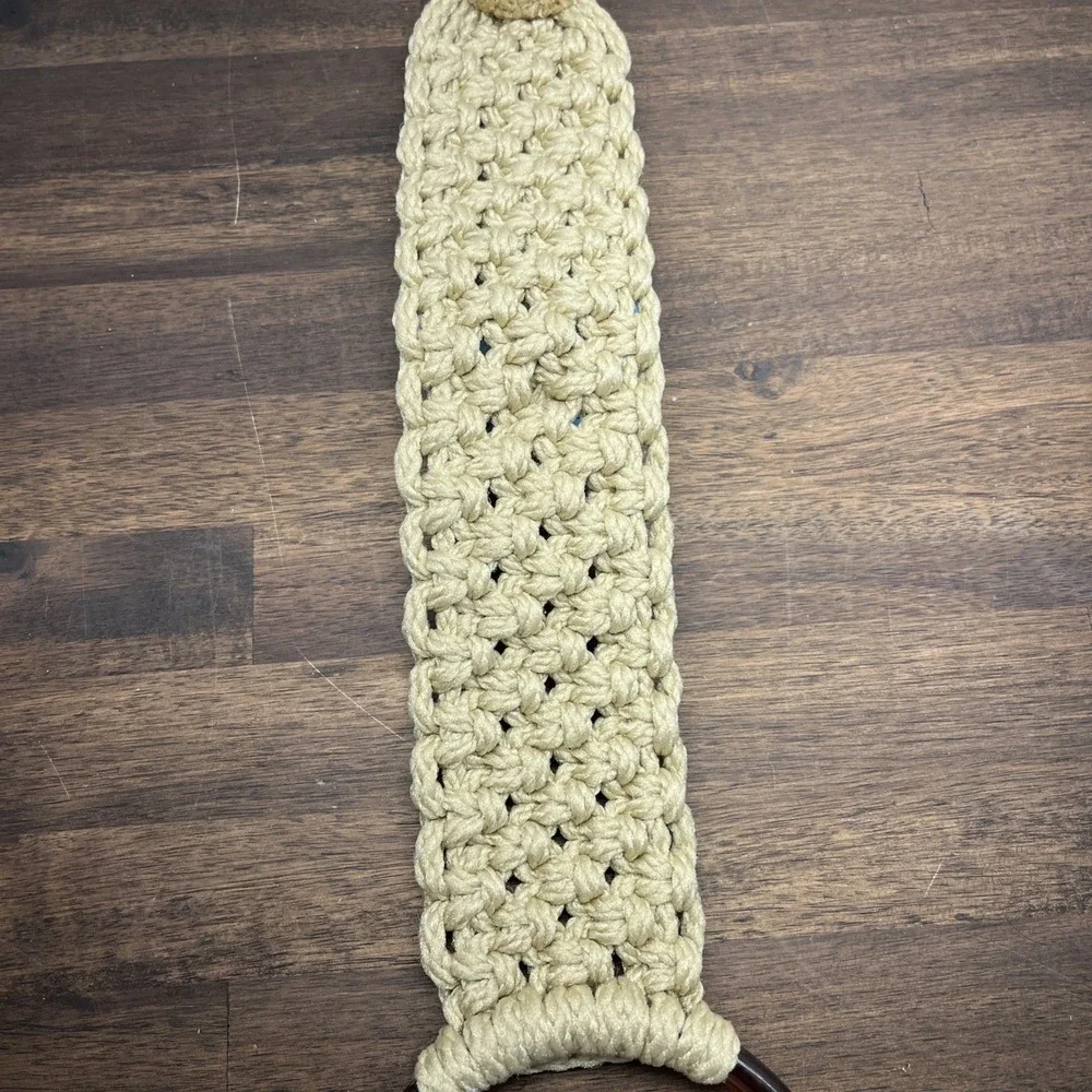Vintage Handmade Towel Holder Macrame, 70's Blue Butterfly Hippie Door Hanger